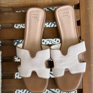 a new day Cream and Brown Open-Toe Slide Sandals